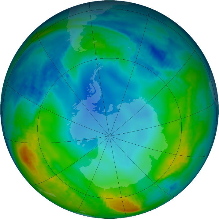 Antarctic ozone map for 03 June 2001
